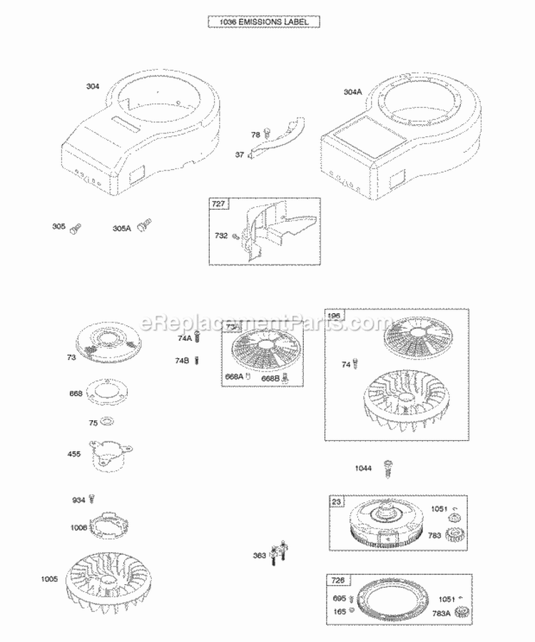 Blower Housing Flywheel Flywheel Fans Diagram and Parts List for 28U707-1112-E1  Briggs and Stratton Engine